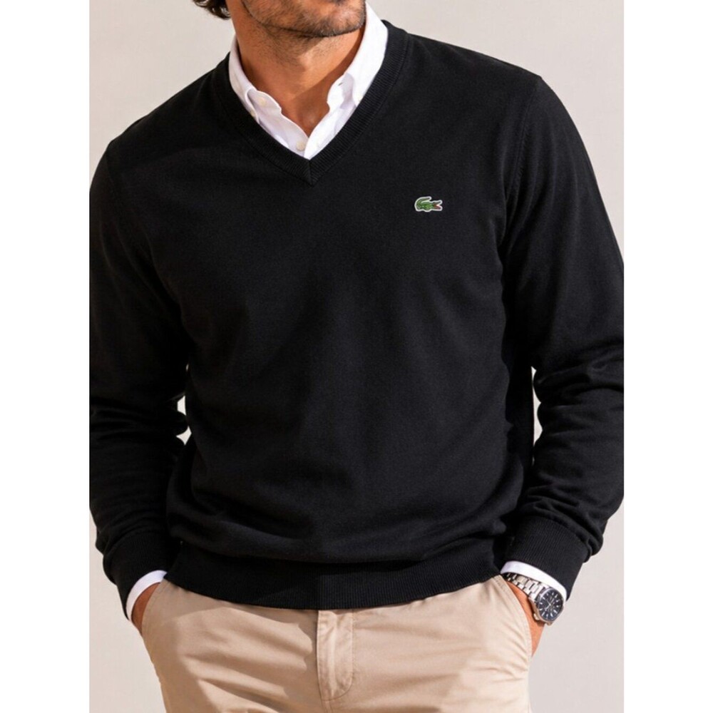 Lacoste Long Sleeve Solid V-Neck Sweater
